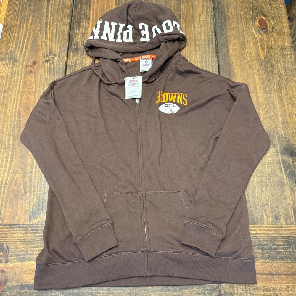 PINK Victoria's Secret NFL Cleveland Browns Zip Hoodie Womens S Brown Football